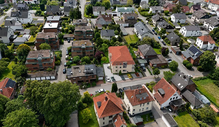 Luftbild vom Wellenpöhlen mit virtuell eingefügtem Neubau